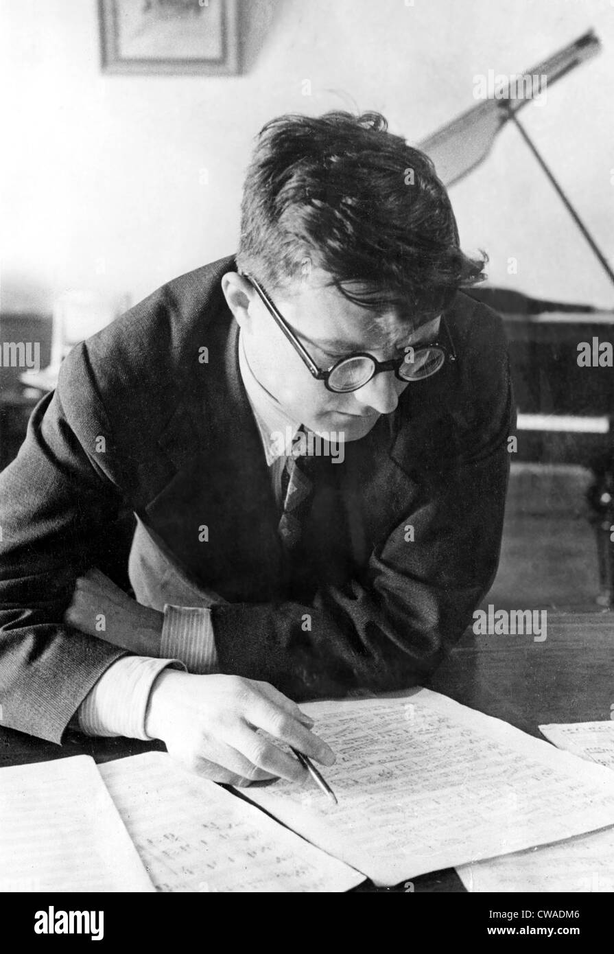 Dimitri Shostakovich,  Russian composer (1906-75) writing his 7th Symphony (Leningrad)June, 1942. Courtesy: CSU Archives / Stock Photo