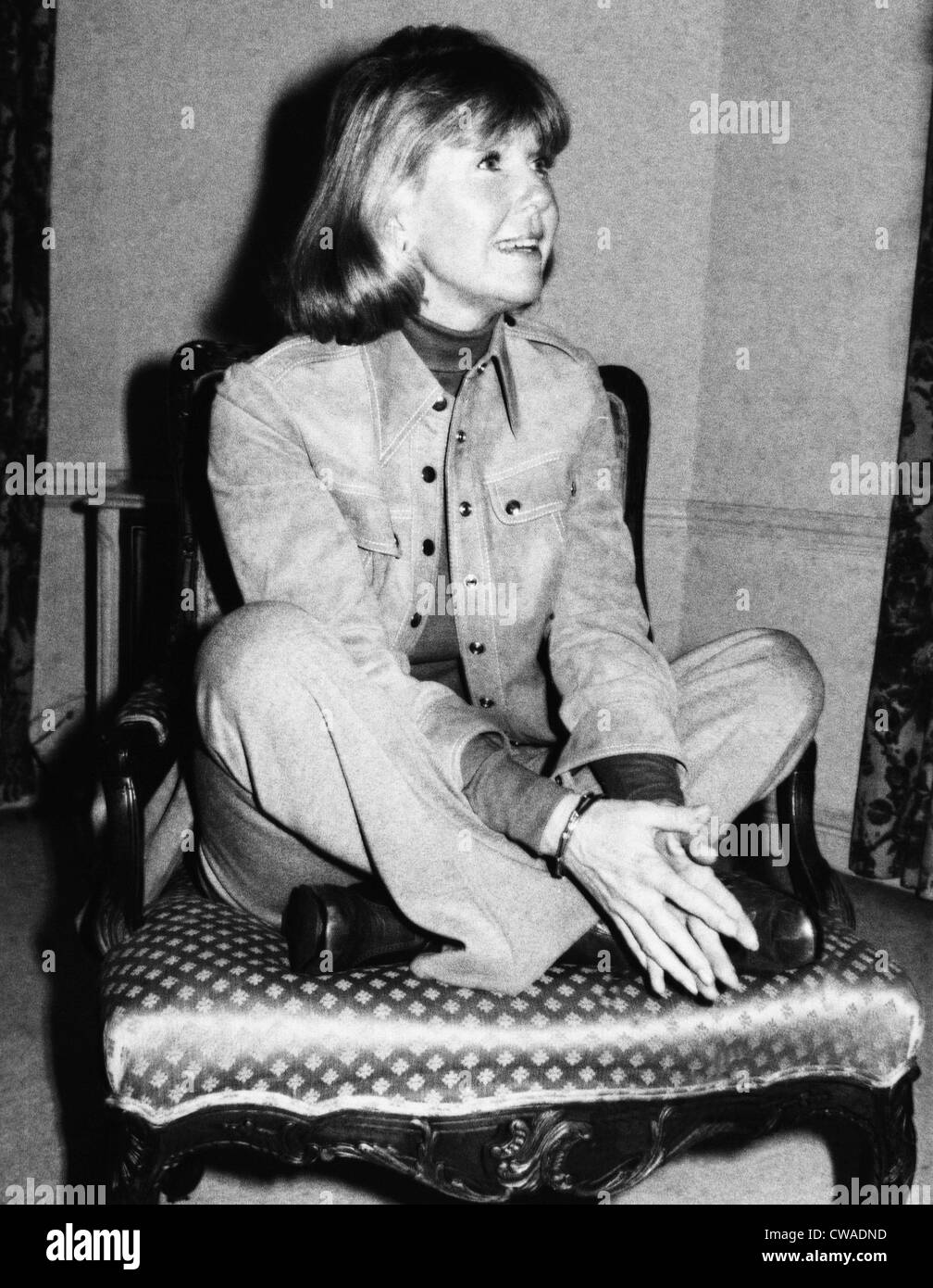 Doris Day at a New York press conference to promote the newly published biography 'Doris Day, Her Own Story,' 1976. Courtesy: Stock Photo