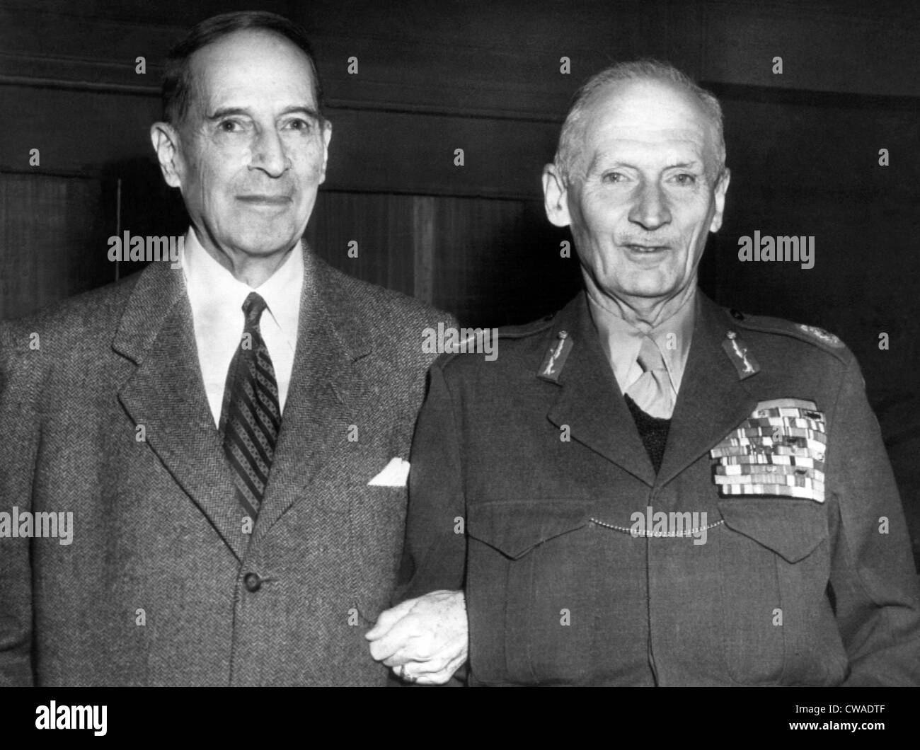 Former General Douglas MacArthur, Field Marshal Bernard Law Montgomery, 1st Viscount Montgomery of Alamein, meeting at Stock Photo