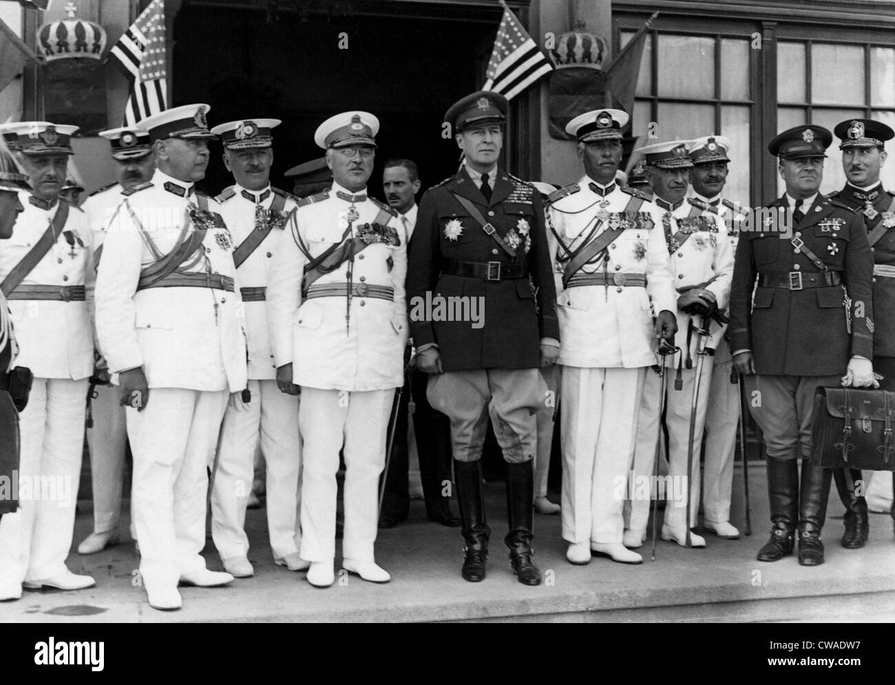 General Douglas MacArthur (center), being received by high Romanian officers in Bucharest, Romania, 1932. Courtesy: CSU Stock Photo