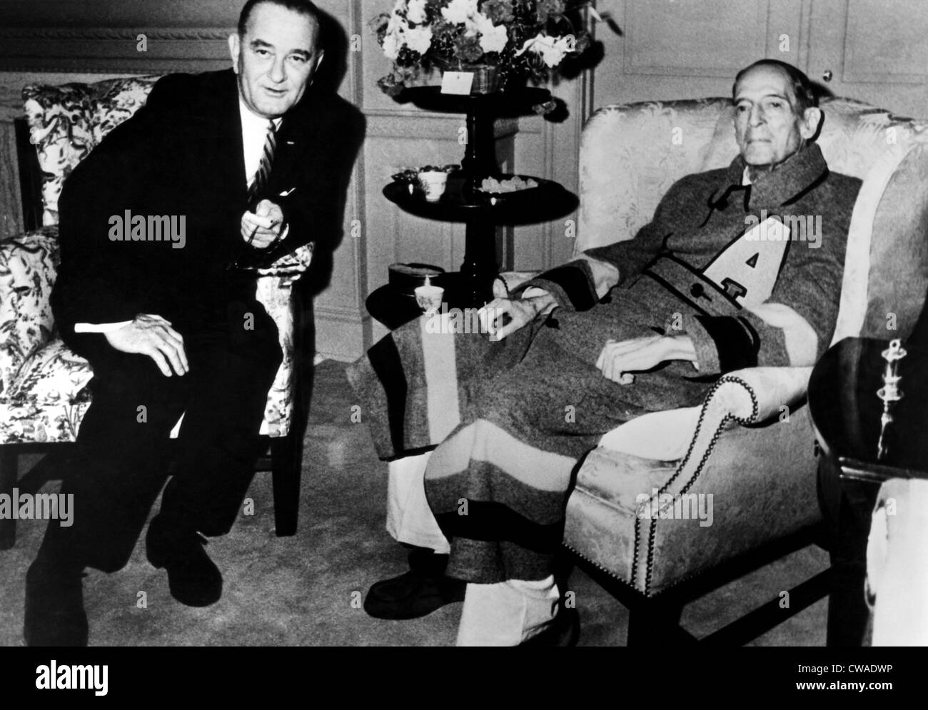President Lyndon B. Johnson, visits former General Douglas MacArthur, at Walter Reed Hospital circa 1964. Courtesy: CSU Stock Photo