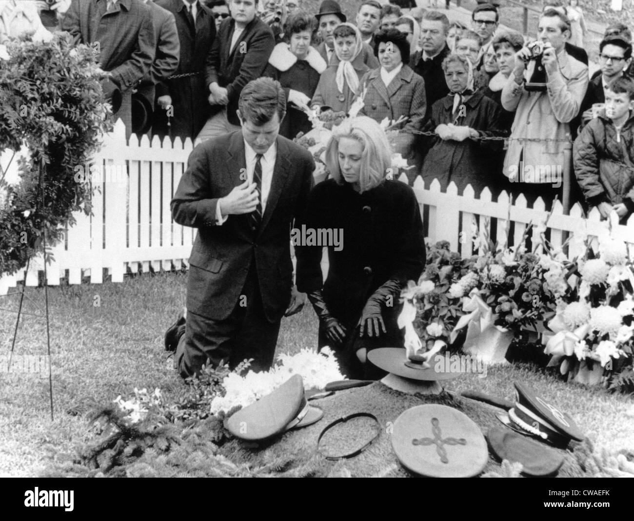 Senator Edward Kennedy, left, and his wife, Joan Kennedy, at second anniversary of President Kennedy's assassination, Arlington Stock Photo