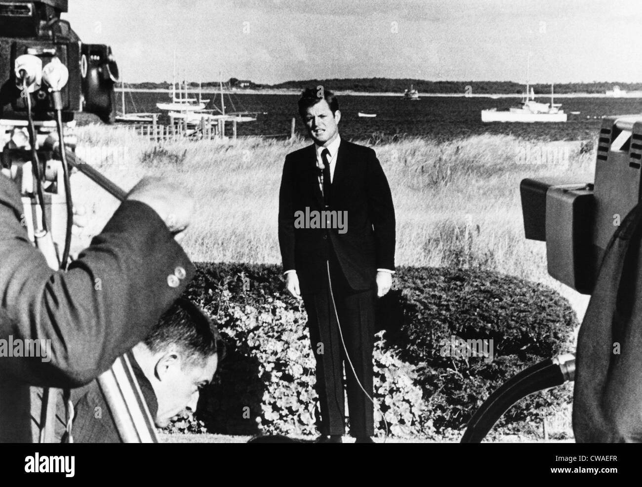 Senator Edward Kennedy, filming a memnorial to his brother Robert for the Democratic National Convention, Hyannis Port, August Stock Photo