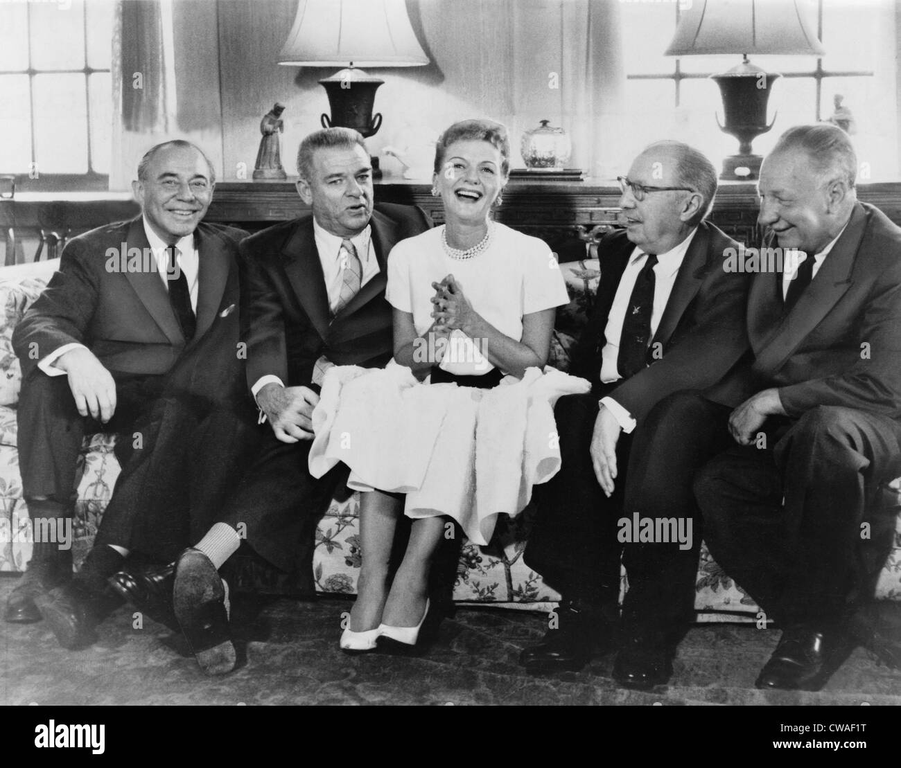 Mary Martin (1913-1990), surrounded by her collaborators prior to the opening of the classic musical comedy, THE SOUND OF MUSIC Stock Photo