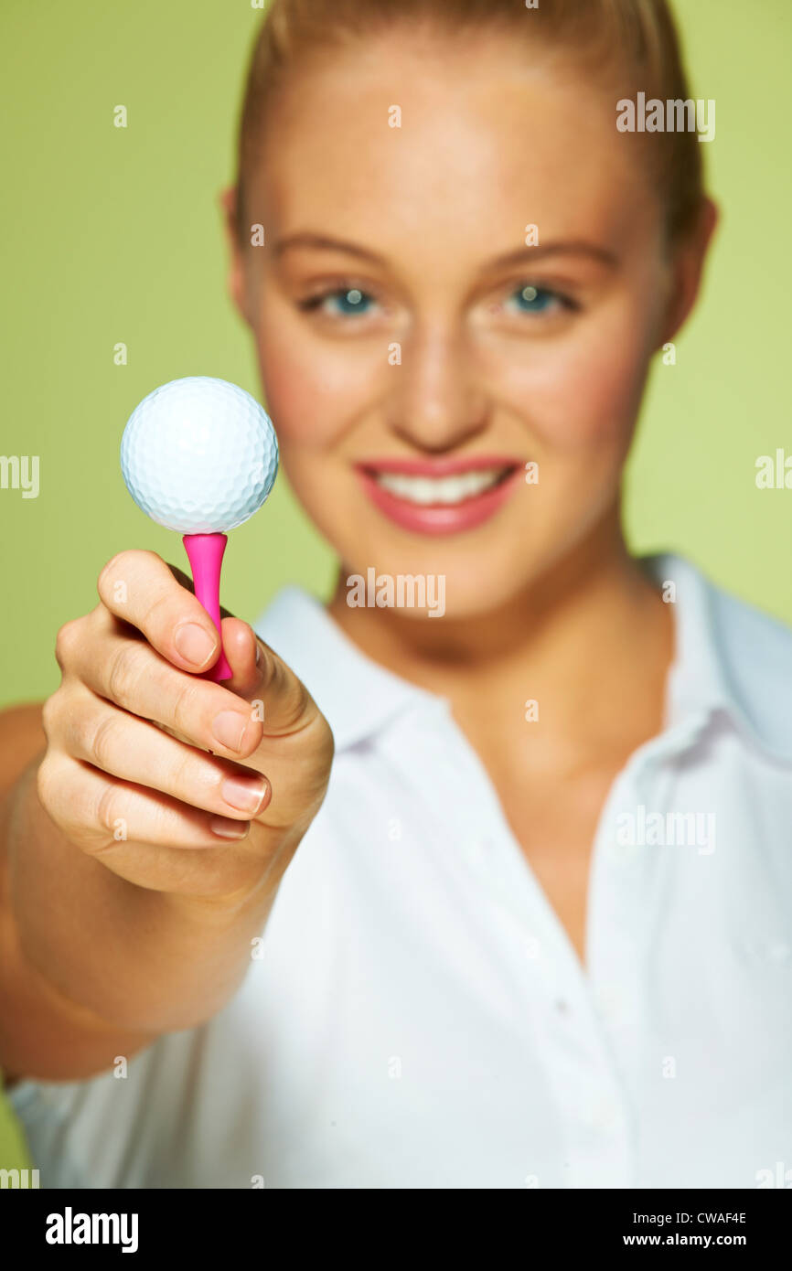 Golf ball on tee in a beautiful golf club Stock Photo Alamy