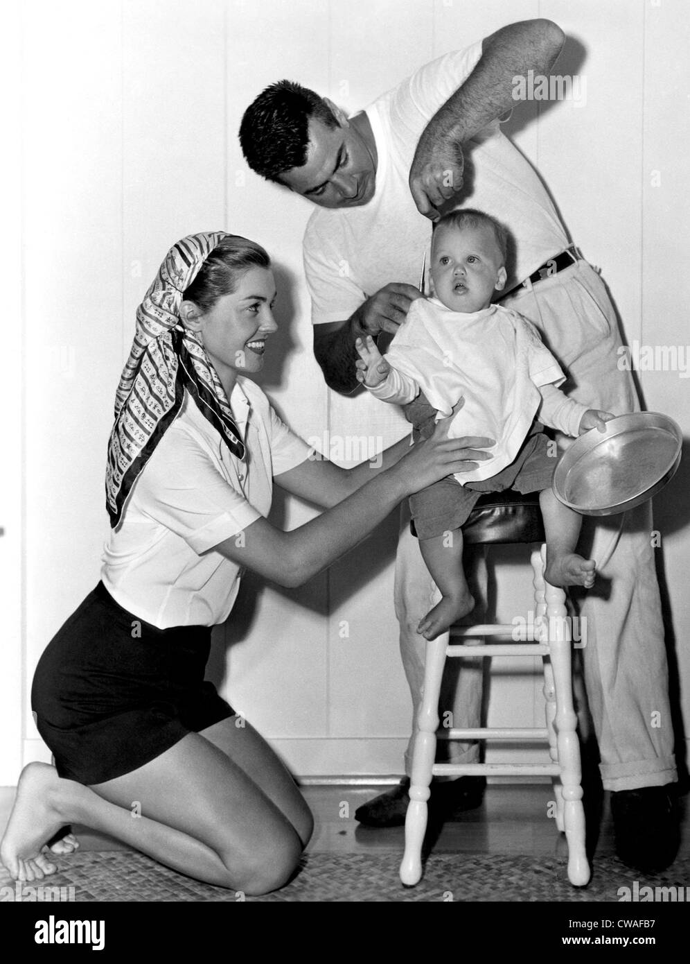 Competitive swimmer and actress Esther Williams (left), with husband Ben Gage, and son Ben Gage Jr., 1950.. Courtesy: CSU Stock Photo