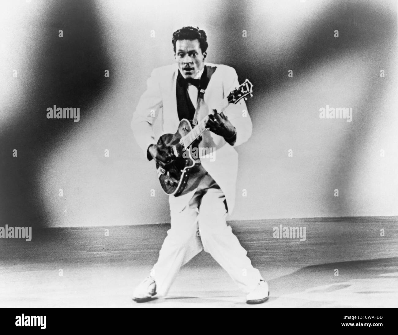 Chuck Berry (b. 1926) playing guitar. Berry created classic Rock n' Roll  numbers ROLL OVER BEETHOVAN and ROCK AND ROLL MUSIC Stock Photo - Alamy
