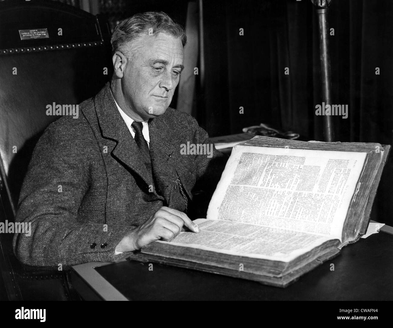 President Franklin Delano Roosevelt (1882-1945) 32nd President,with 263 year old family bible to be used for his oath of Stock Photo