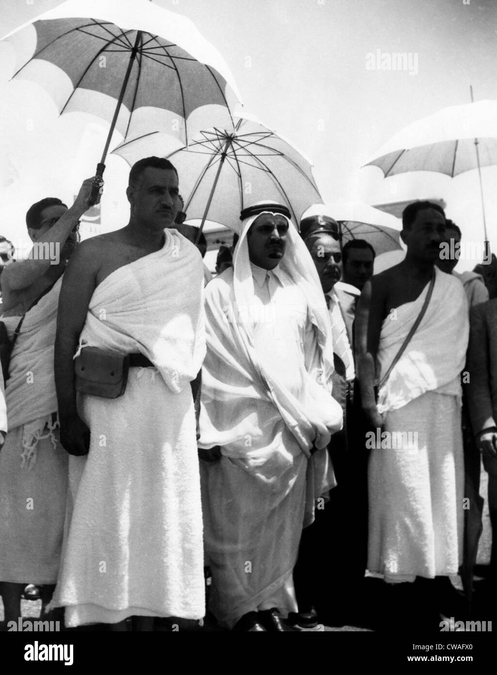President of the United Arab Republic Gamal Abdel Nasser (forground, left), visiting King Saud of Saudi Arabia (with goatee) Stock Photo
