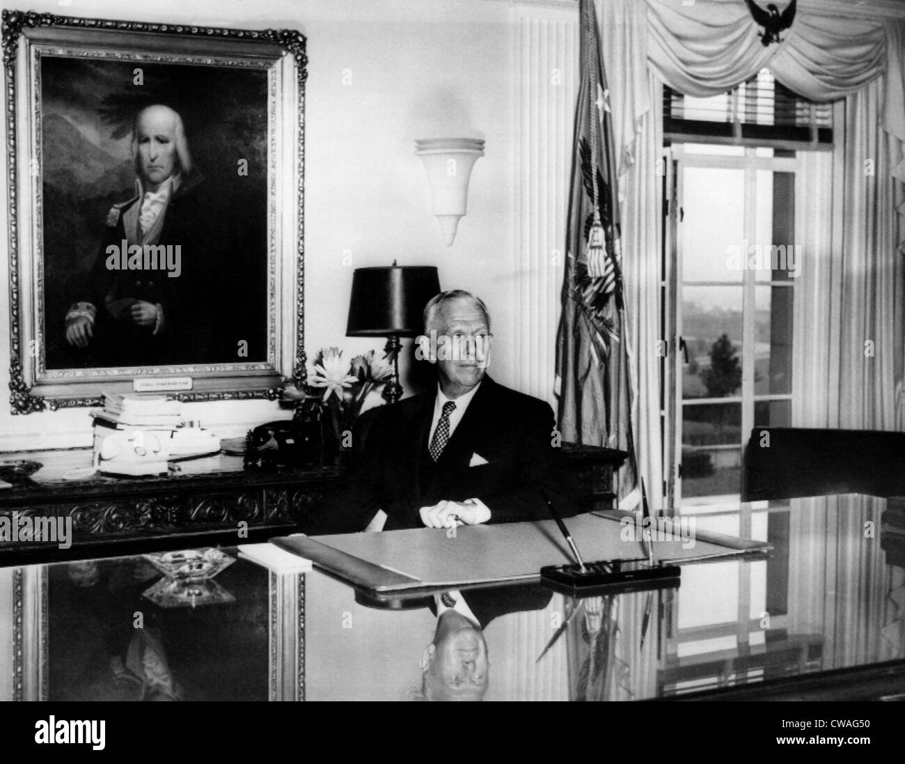 Secretary of Defense General George C. Marshall, at his desk in the Pentagon, Washington D.C., September 21, 1950.. Courtesy: Stock Photo