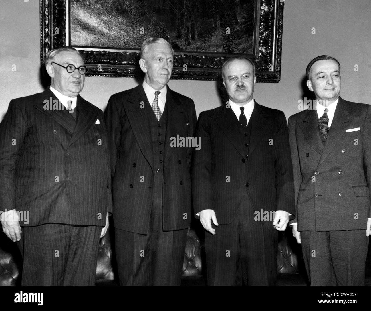 British Minister of Labor Ernest Bevin, General George C. Marshall, Soviet politician and Foreign Minister Vyacheslav Molotov, Stock Photo