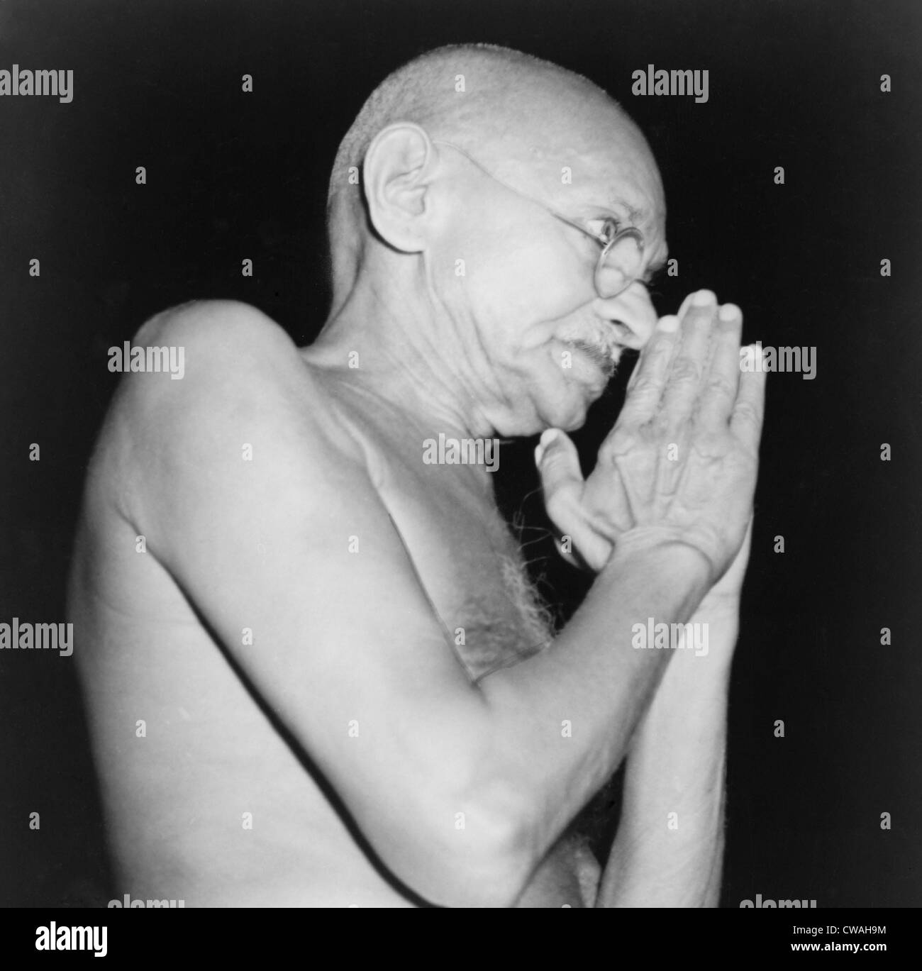 Mahatma Gandhi (1869-1948) in 1946, the year of violence between Moslems and Hindus, that ultimately forced Gandhi to accept Stock Photo