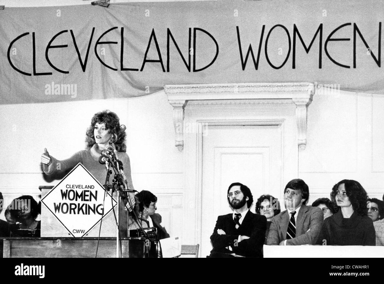 Jane Fonda, speaking to the supporters of 'Cleveland Women Working' group, Cleveland, OH, ca. 1979. Courtesy: CSU Archives / Stock Photo