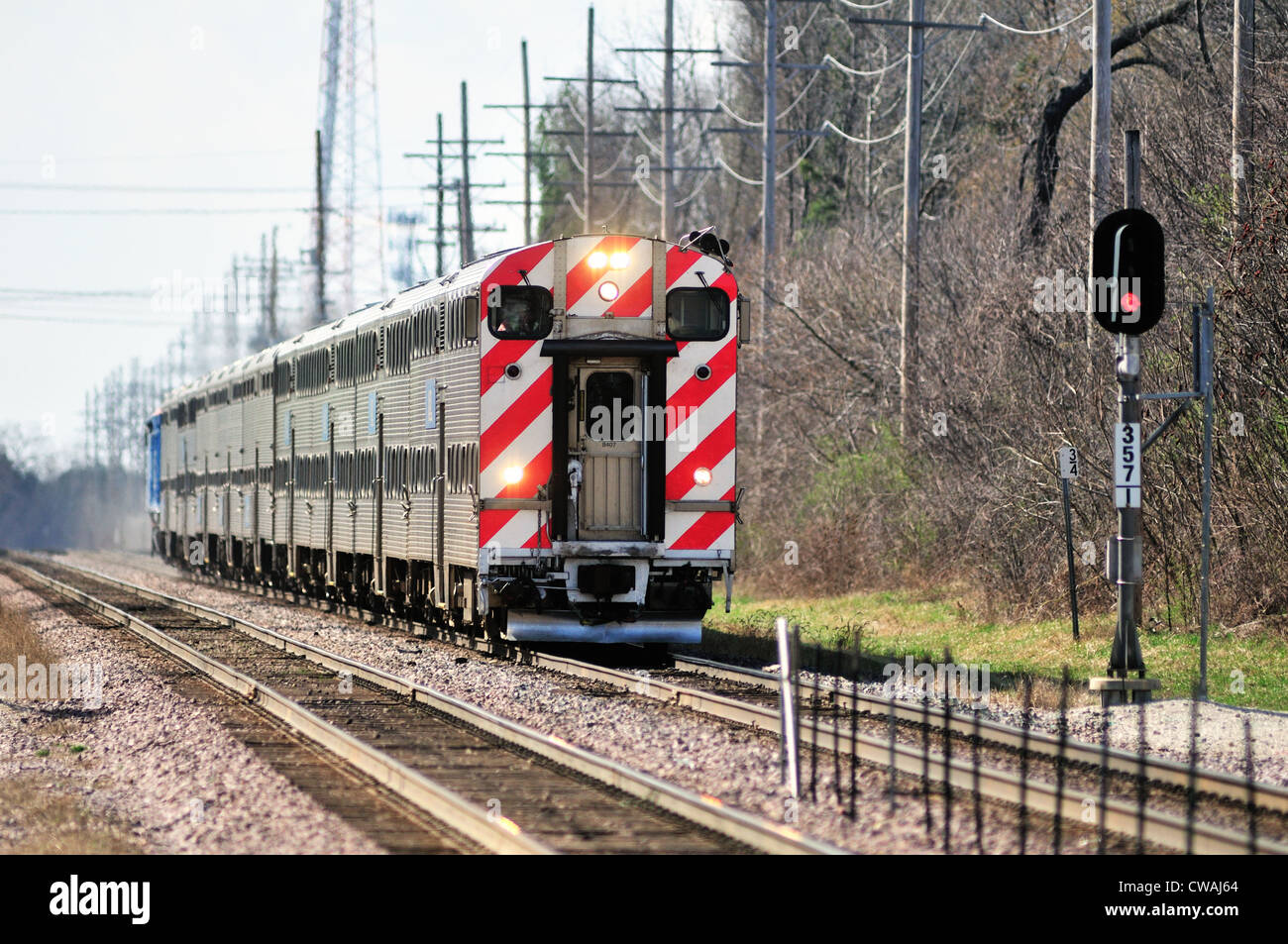 Geneva, Illinois, USA. A Metra commuter train heading for Chicago. Stock Photo