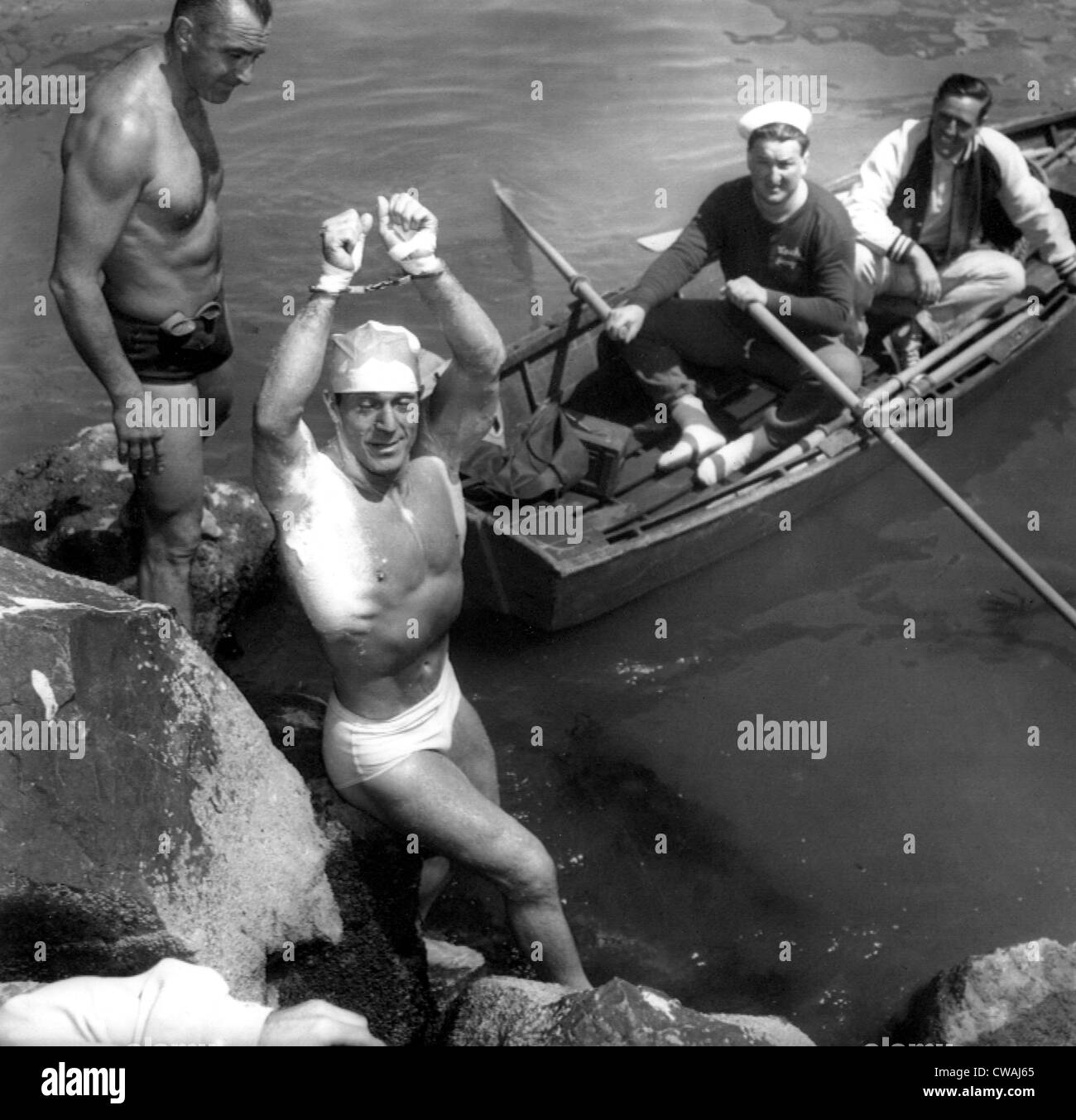 Jack Lalanne after handcuffed swim from Alcatraz Island to Fisherman's