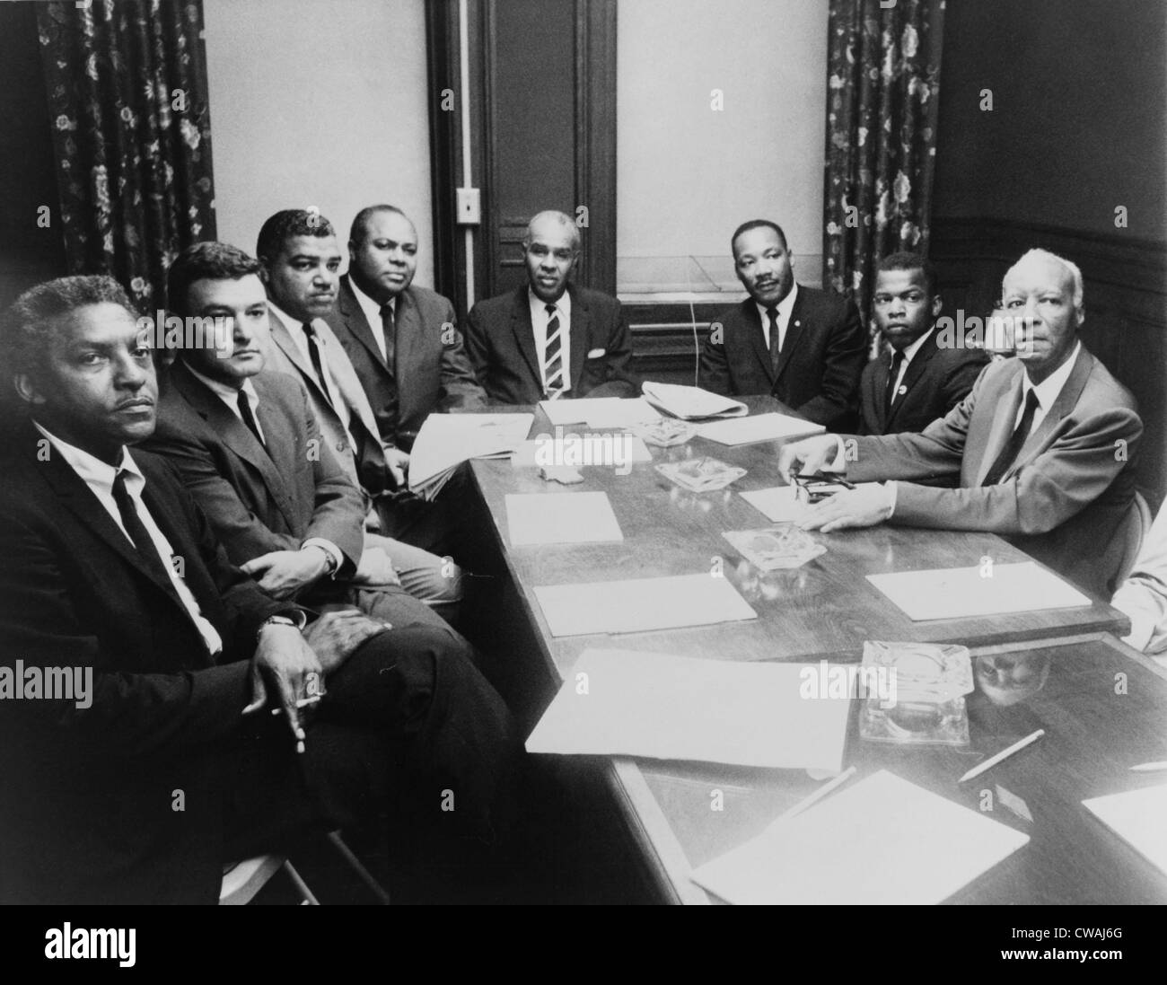 1964 Civil Rights summit: (L to R) Bayard Rustin; Jack Greenberg, NAACP; Whitney Young, Jr., National Urban League; James Stock Photo