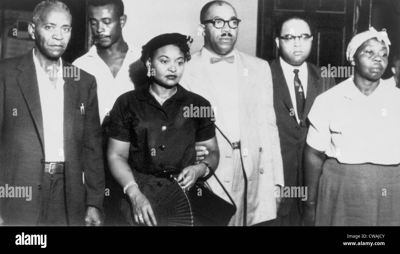 Emmett Till's family at the trial of his accused murderers on Sept. 22, 1955. Front left are his grandfather, John Carthan, and Stock Photo