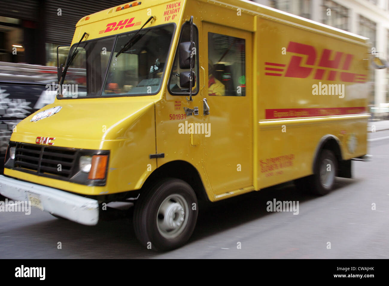 New York, delivery by DHL on a street Stock Photo