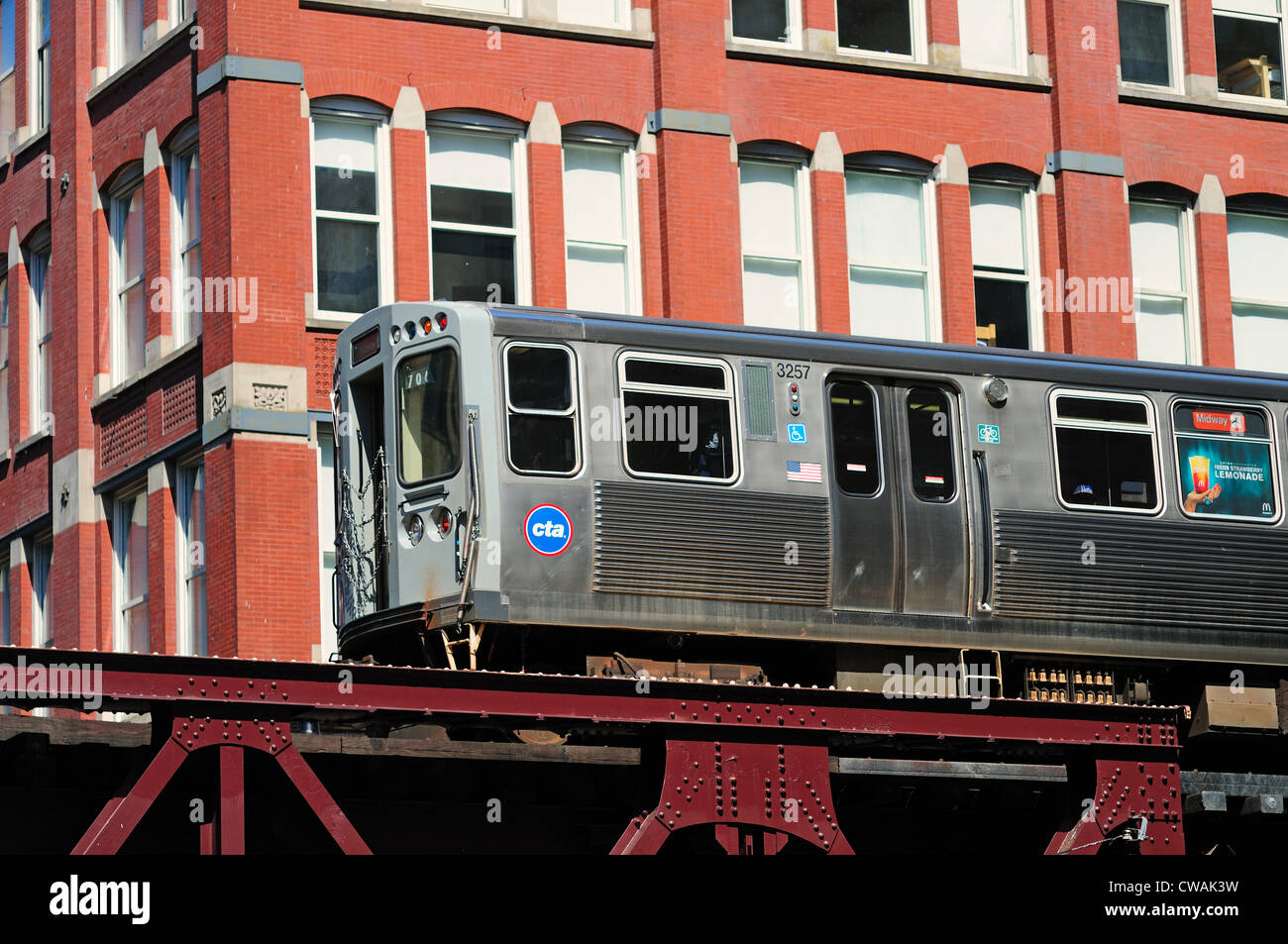Rapid transit train on Wabash Avenue in Chicago's famous Loop. Chicago