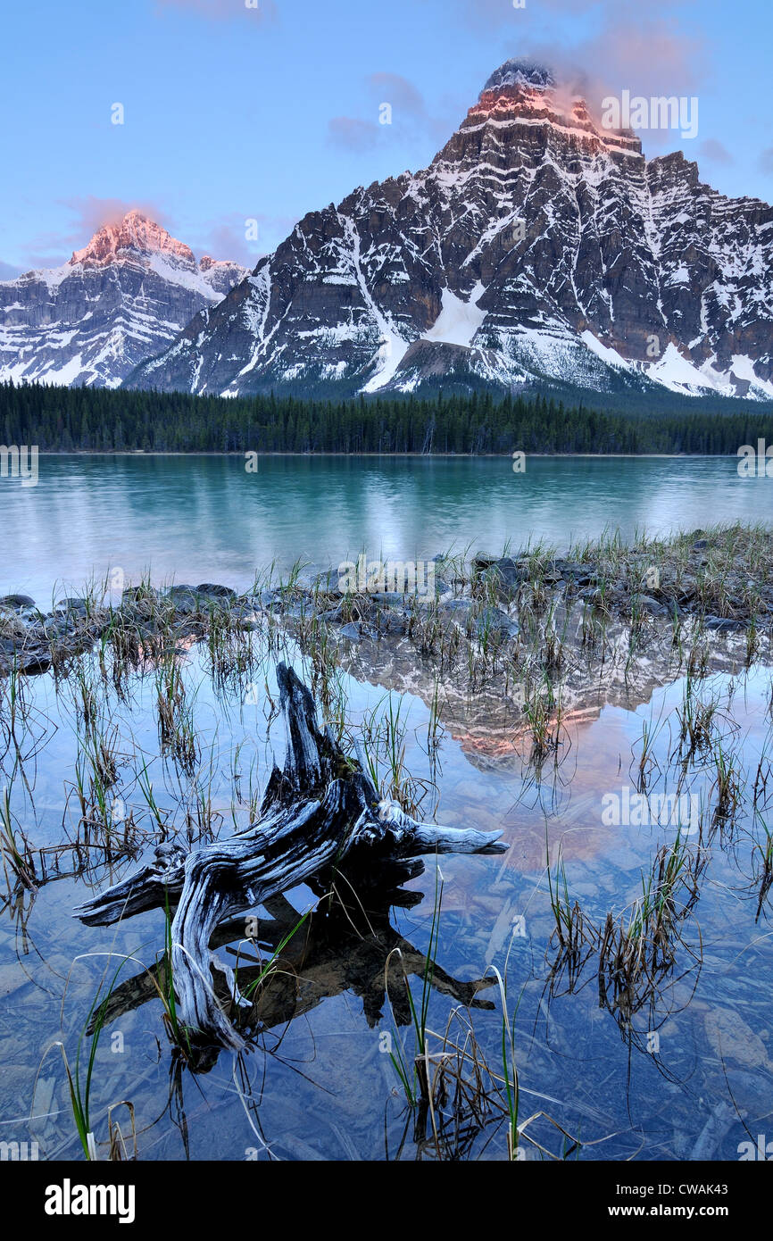 Lower Waterfowl Lake and Mount Chephren, Banff National Park, Alberta, Canada Stock Photo