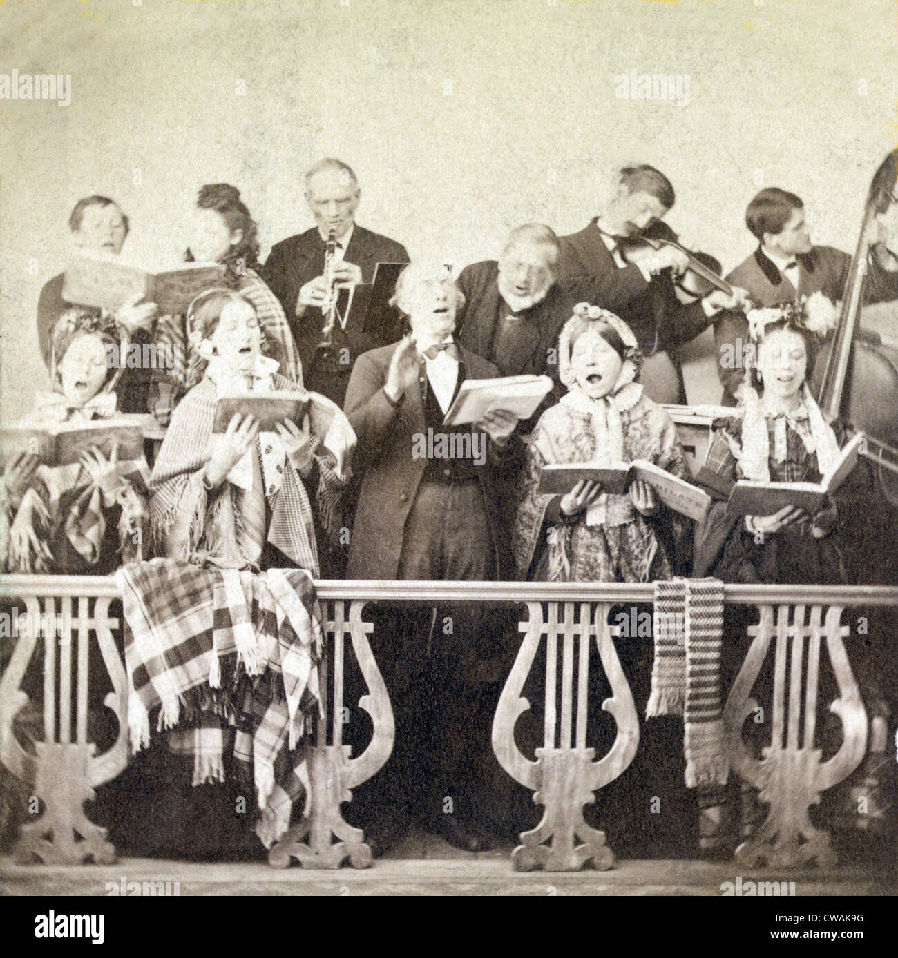 A country choir, singing and playing musical instruments in rural New ...