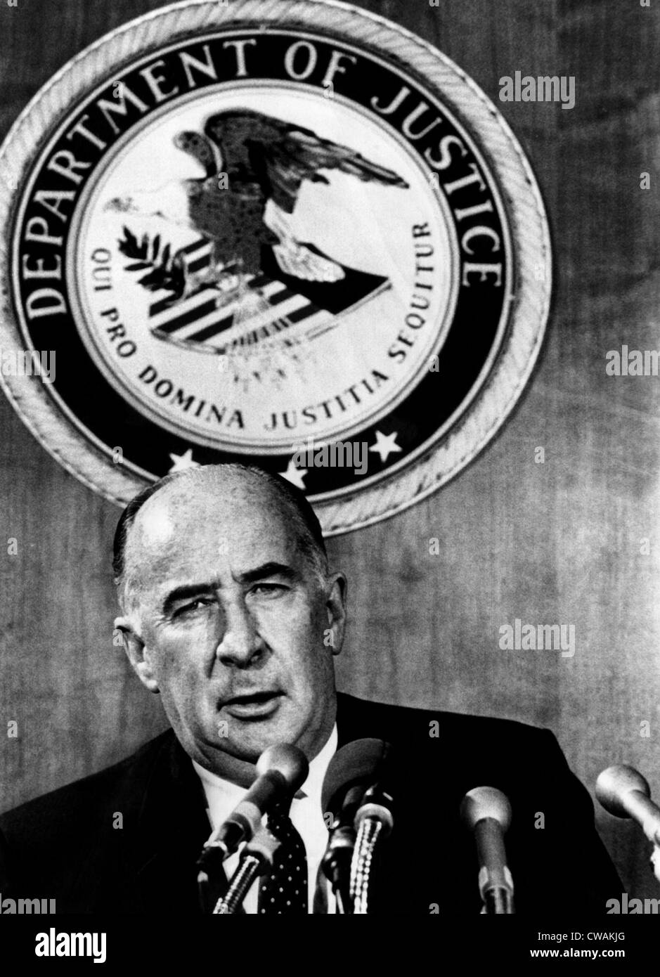 Attorney General John Mitchell at a news conference in Washington D.C