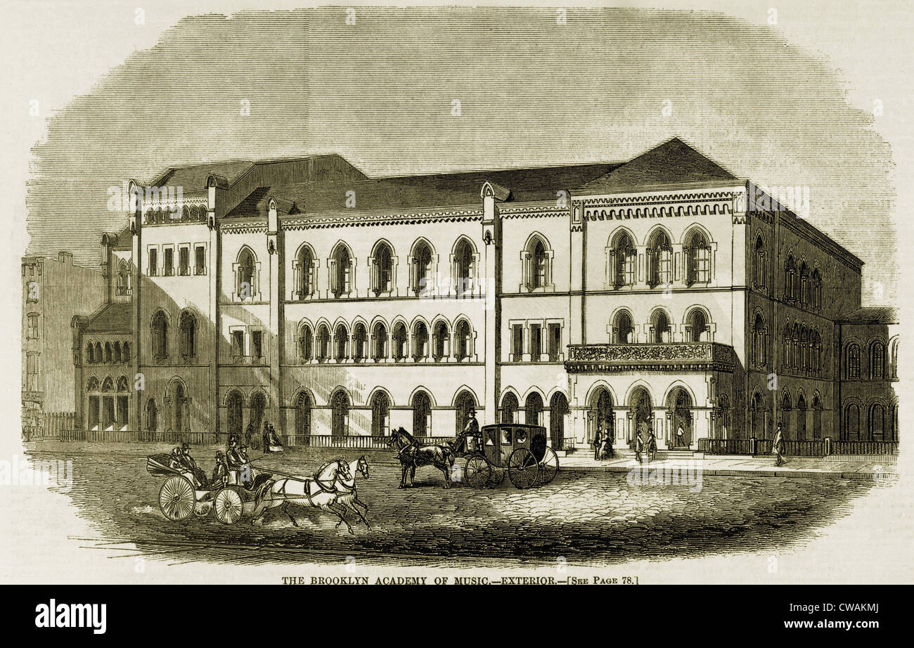 The Brooklyn Academy of Music in 1861, shortly after its completion. Stock Photo