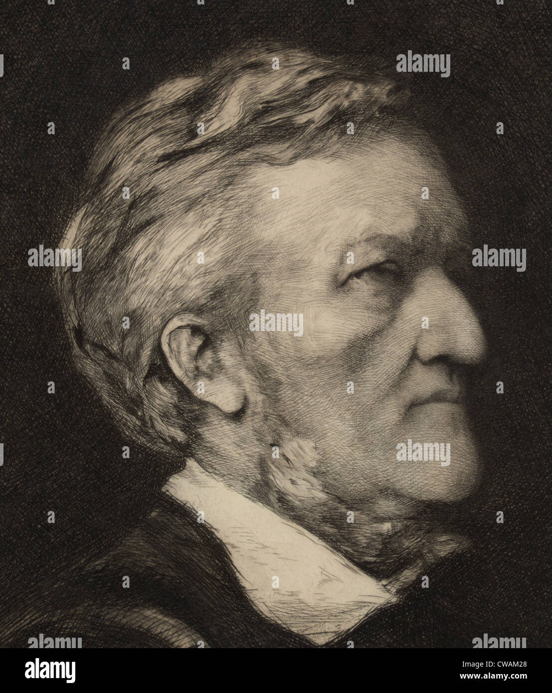 Richard Wagner (1913-1883) German composer. Detail of portrait etching by German born artist Hubert von Herkomer (1849-1914) Stock Photo