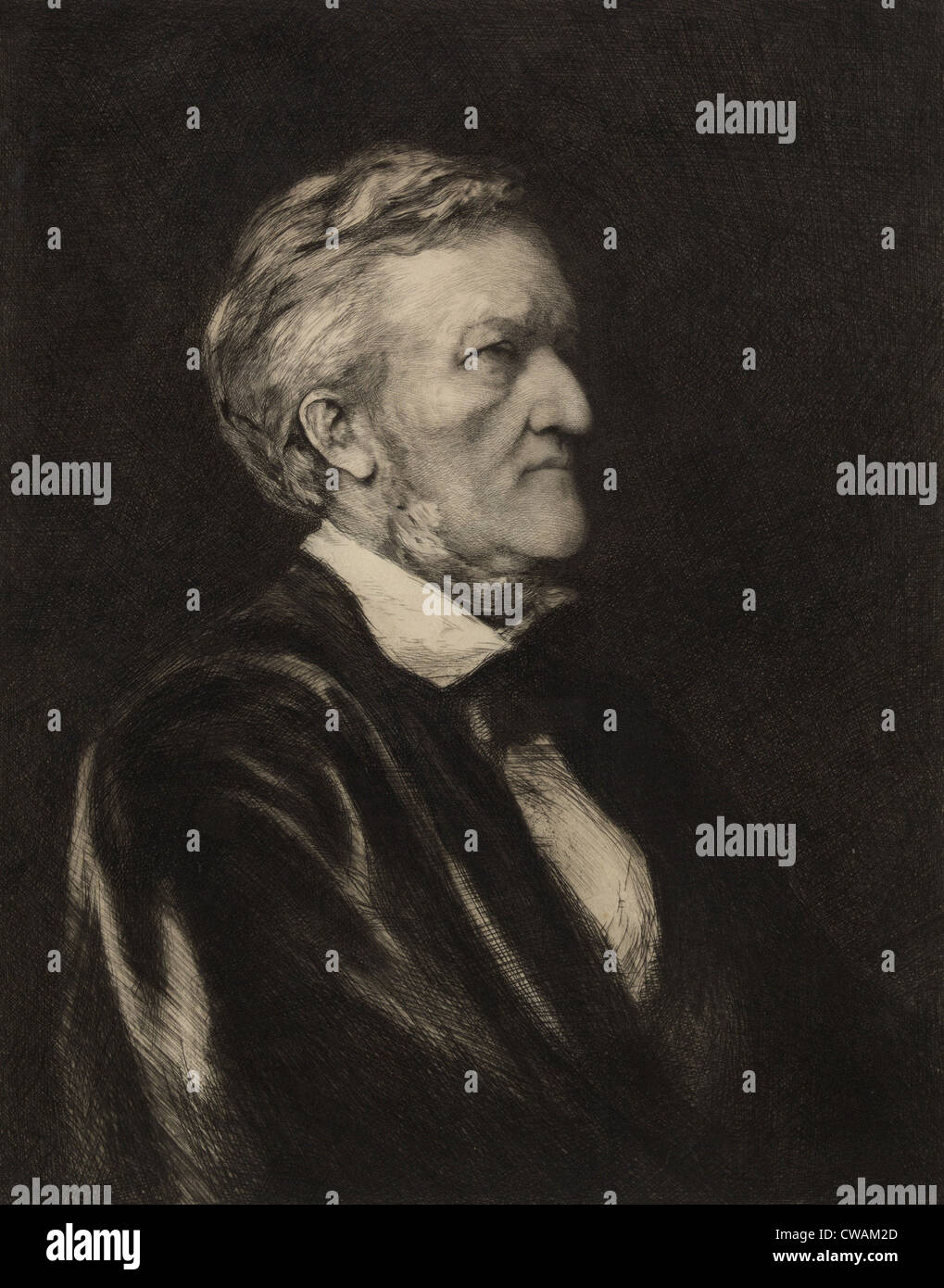Richard Wagner (1913-1883) German composer. Portrait etching by German born artist Hubert von Herkomer (1849-1914) Stock Photo