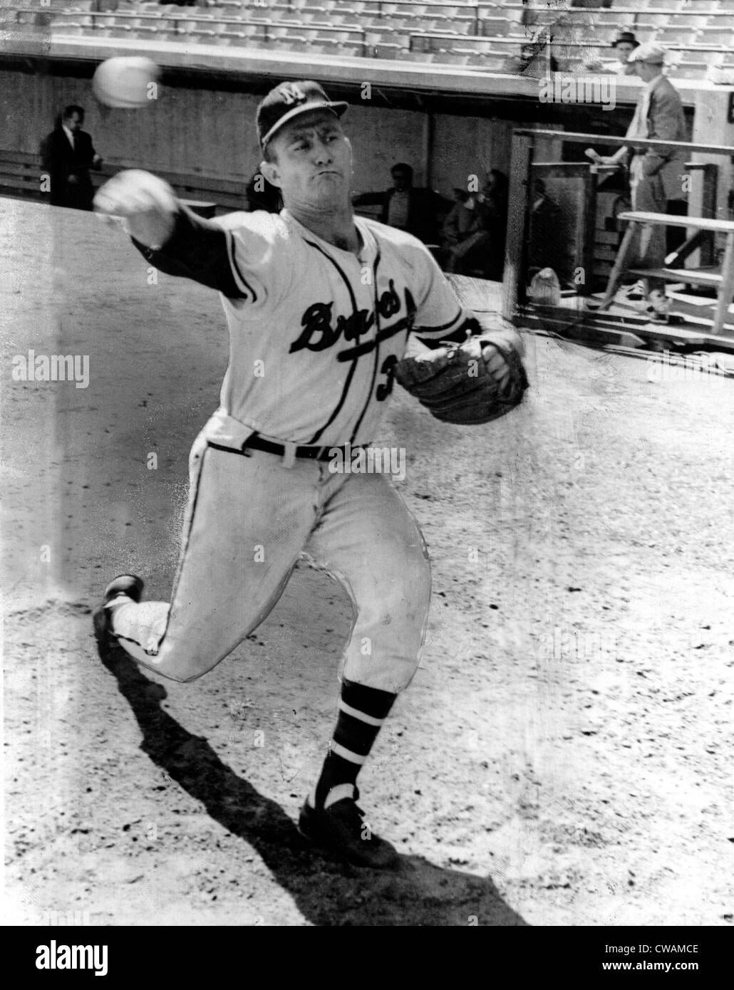 Lou Burdette at County Stadium in Milwaukee preparing for the opening
