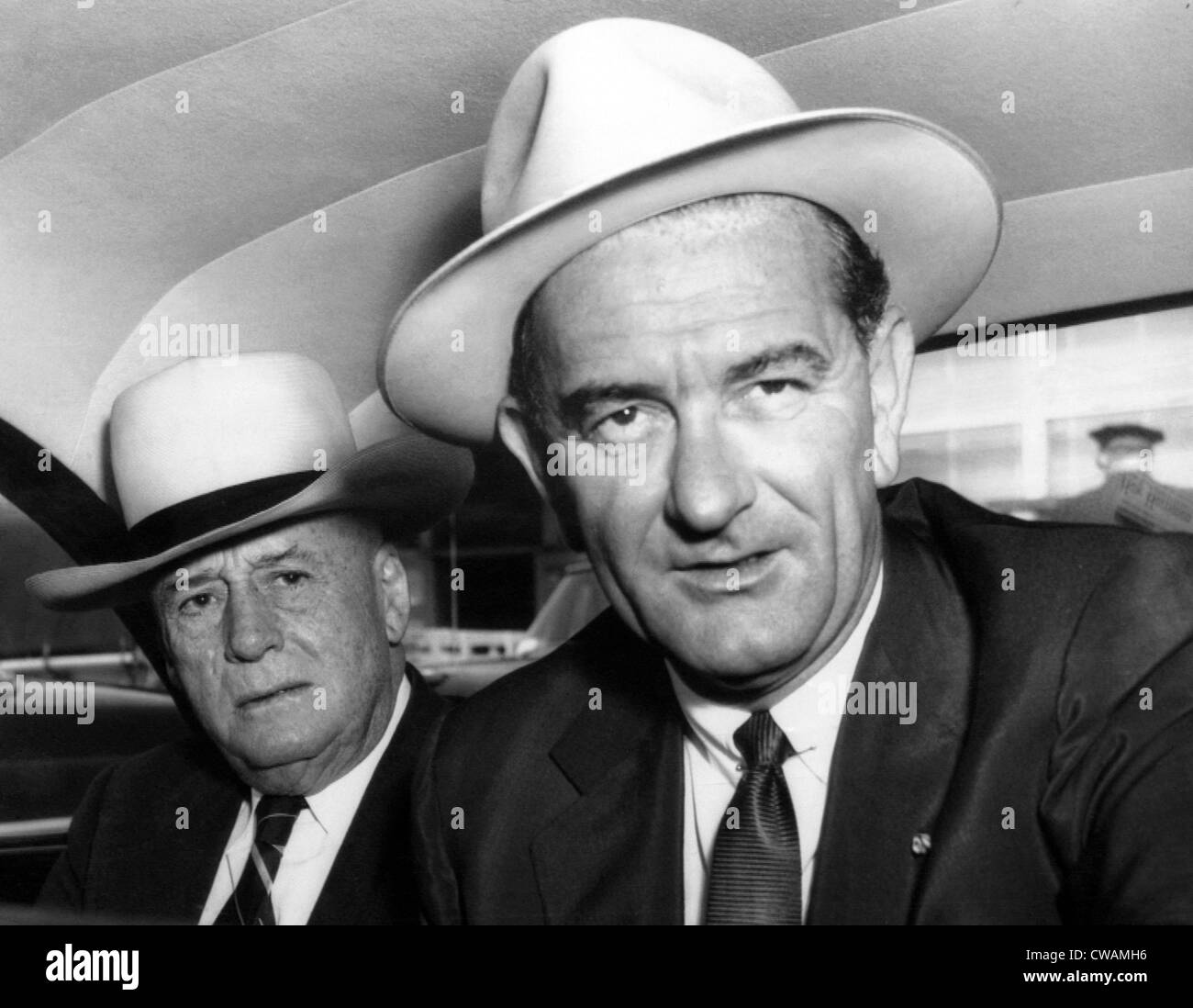 House Speaker Sam Rayburn and Senate Majority Leader Lyndon B. Johnson enroute to the White House for a conference with Stock Photo
