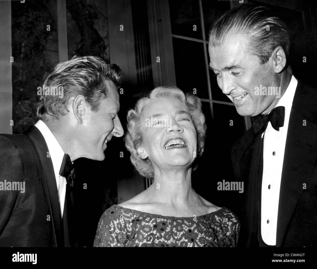 Danny Kaye, Senator Margaret Chase Smith and James Stewart at the 16th Annual Awards Dinner of the Overseas Press Club of Stock Photo