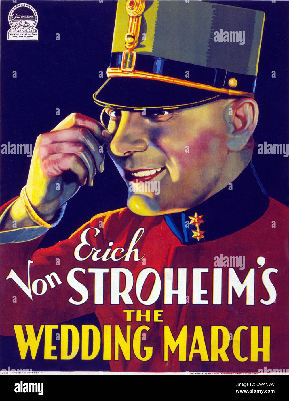 Motion picture poster for THE WEDDING MARCH shows Eric von Stroheim as the character Prince Nicki von Wildeliebe-Rauffenburg. Stock Photo