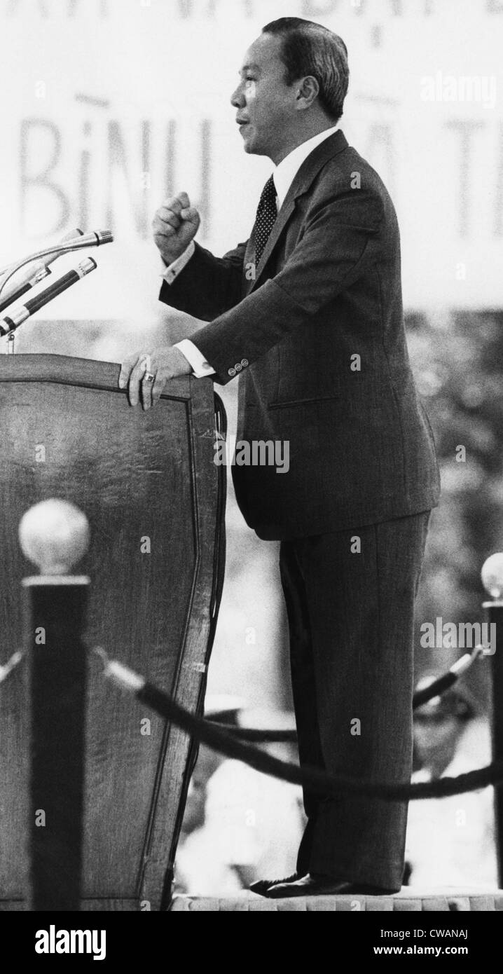 President of South Vietnam Nguyen Van Thieu, (1923-2001), speaking at a public park in Saigon, 1973.. Courtesy: CSU Archives / Stock Photo