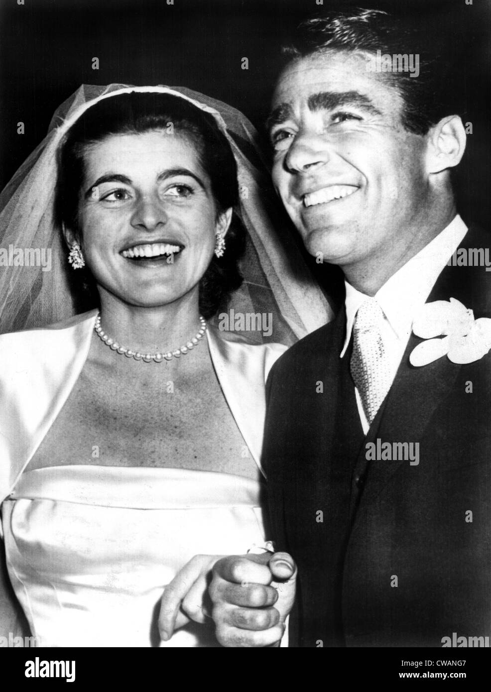 Patricia Kennedy Lawford and husband Peter Lawford at the reception following their wedding, The Plaza Hotel, NY, April 24, Stock Photo