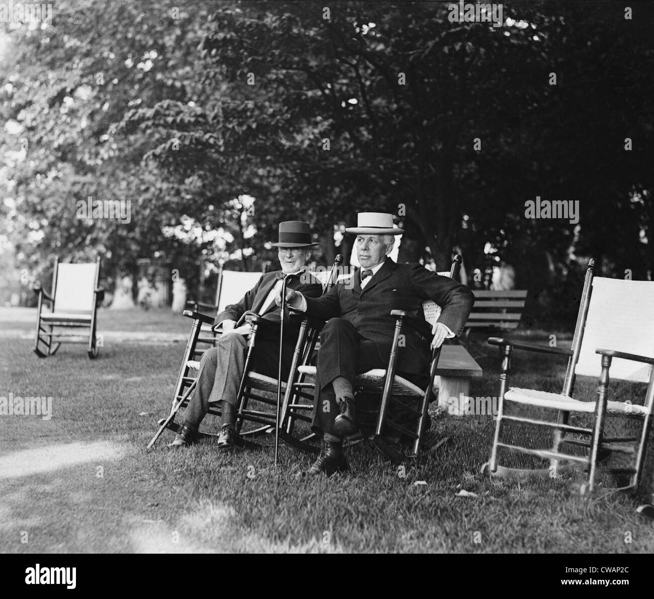 Justices Joseph McKenna (left) and Willis Van Devanter (right) in 1920s,  They were among the Supreme Court elders in 1920. Stock Photo