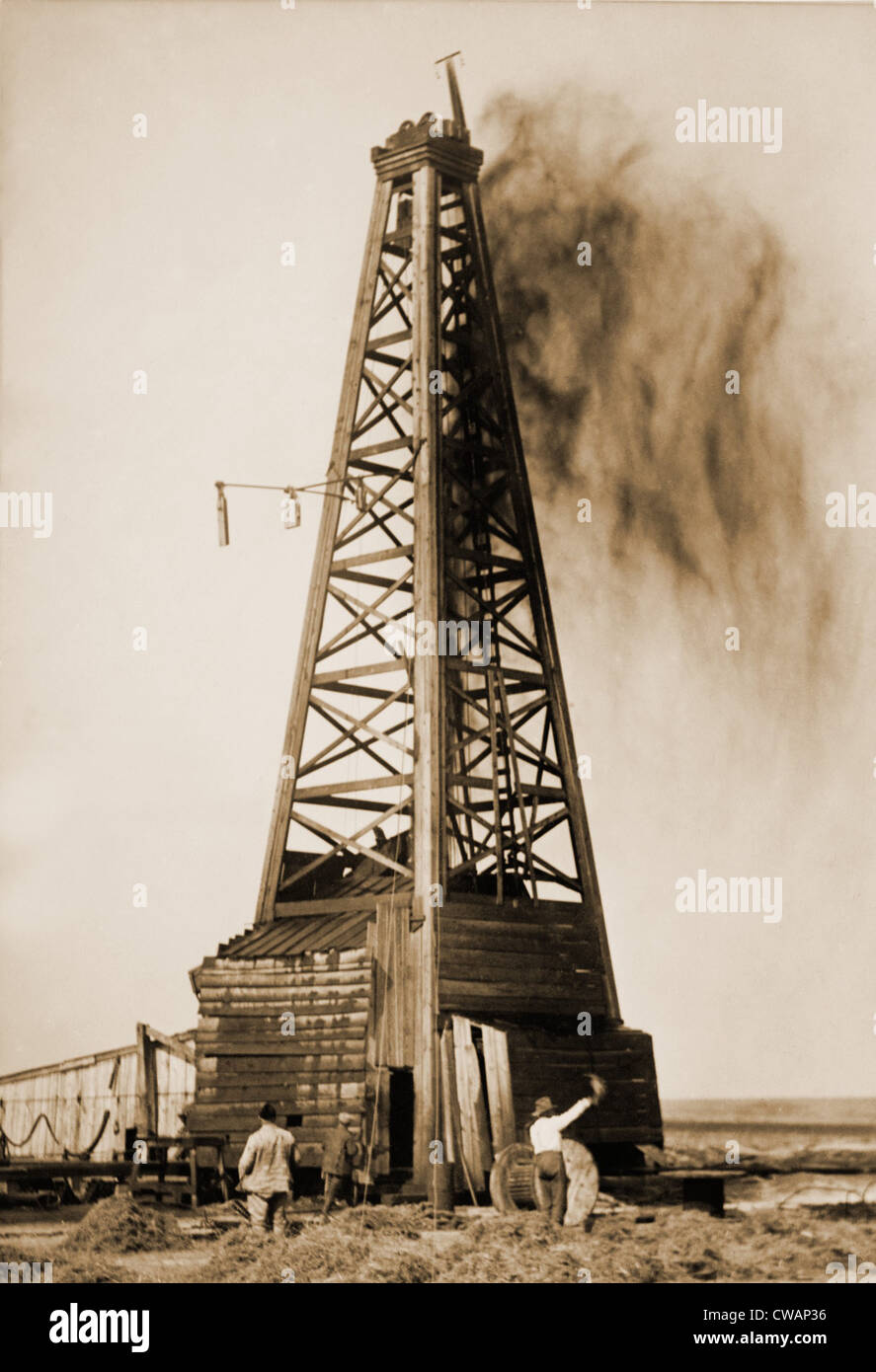 Gusher from an Oklahoma oil well in 1922. Stock Photo