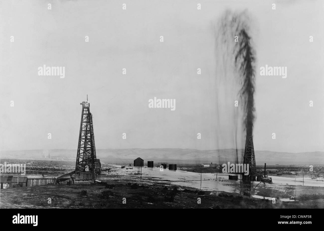 Gusher in a California oil field, ca. 1910. Stock Photo