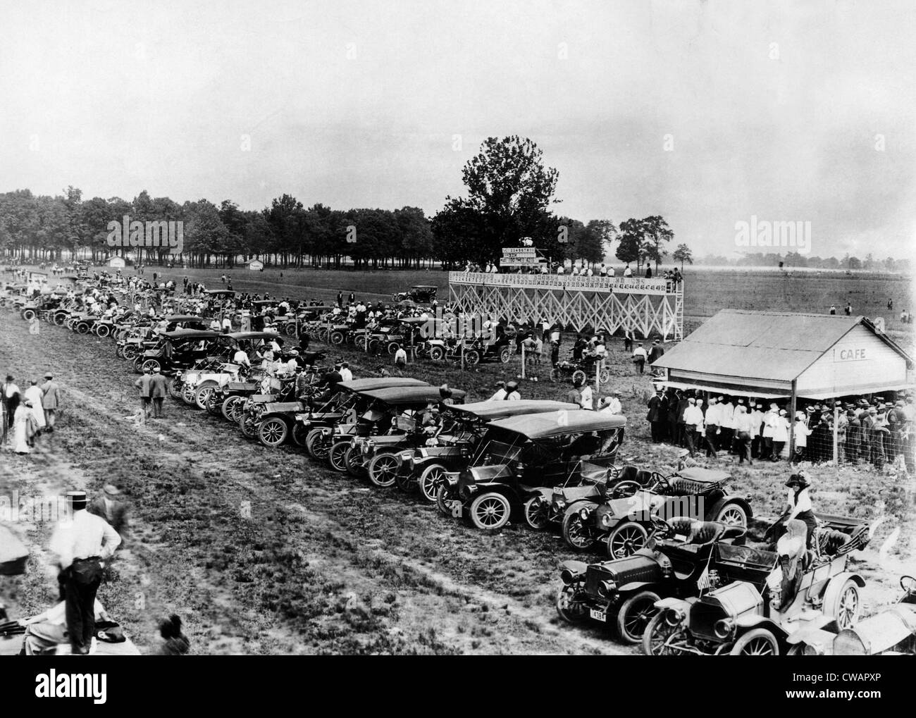 A view of the parking lot at the first Indianapolis Motor Race in 1911. Courtesy: CSU Archives/Everett Collection Stock Photo