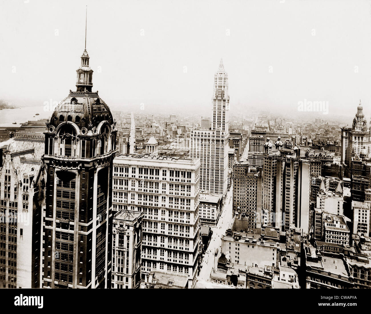 Singer Building (left foreground), 47 stories high, was the world