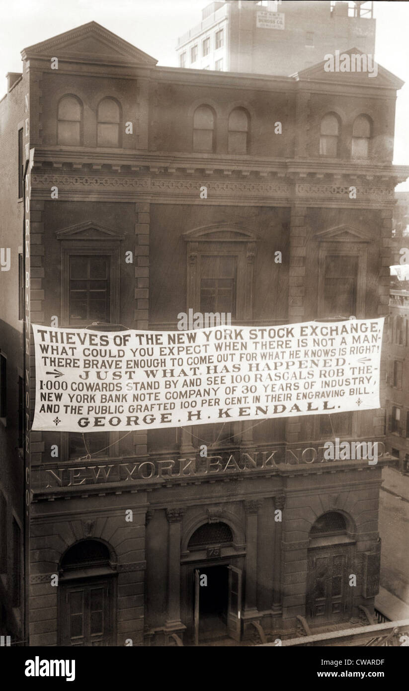 Large Banner Blaming The Thieves Of The New York Stock Exchange