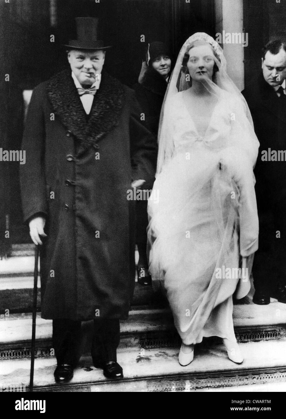 Winston Churchill escorts his daughter, Diana Churchill, to the church on her wedding day, 1932.. Courtesy: CSU Archives / Stock Photo