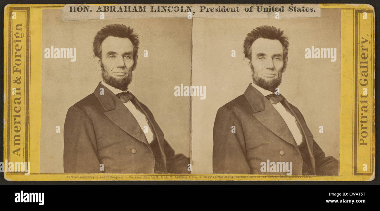 President Abraham Lincoln (1809-1865) Stereocard by Lewis E. Walker, February 1865. Stock Photo