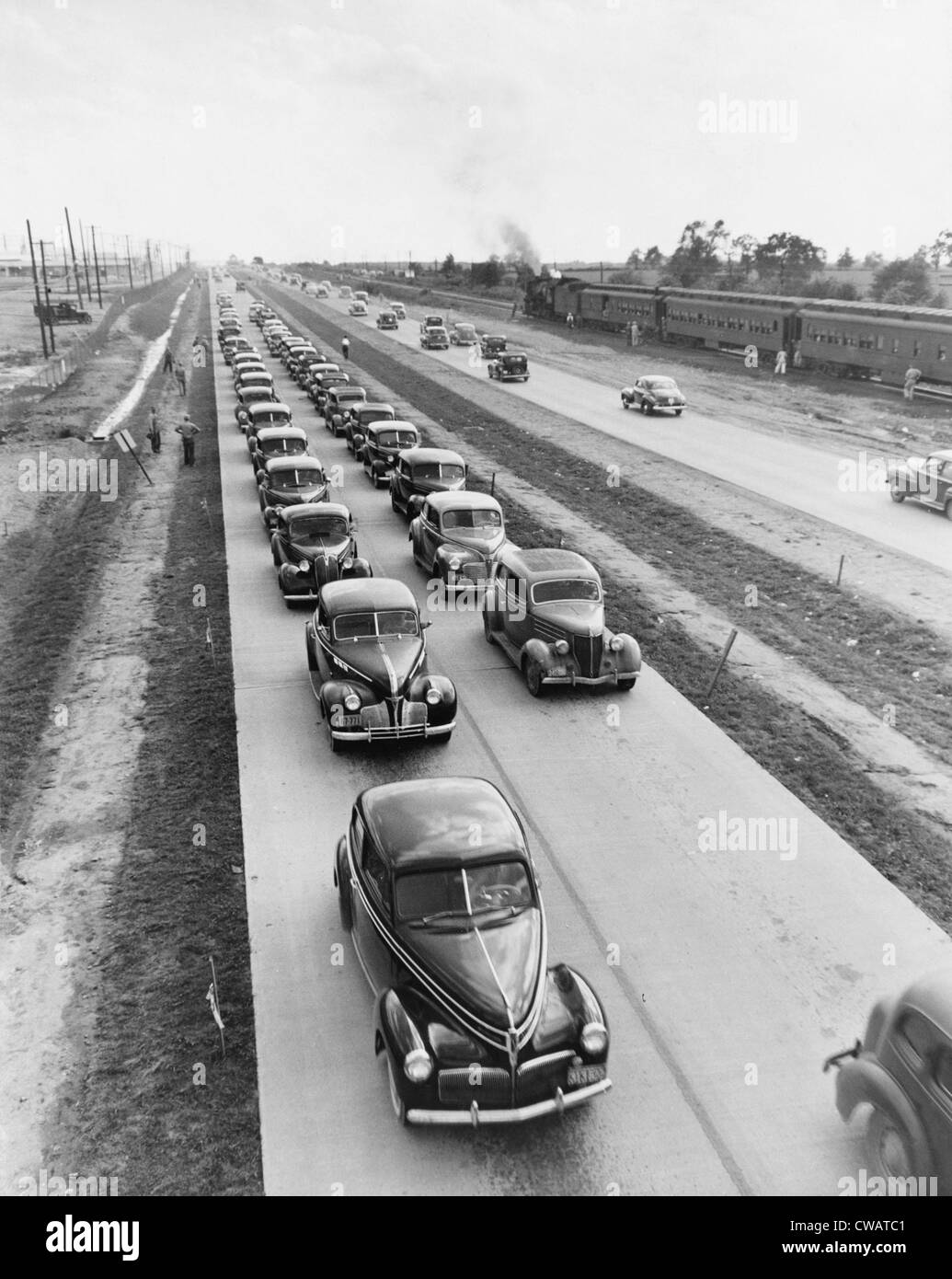U.S. Highway 62 was expanded into a four lane highway in the 1940s.  Post World War II highway construction committed the Stock Photo