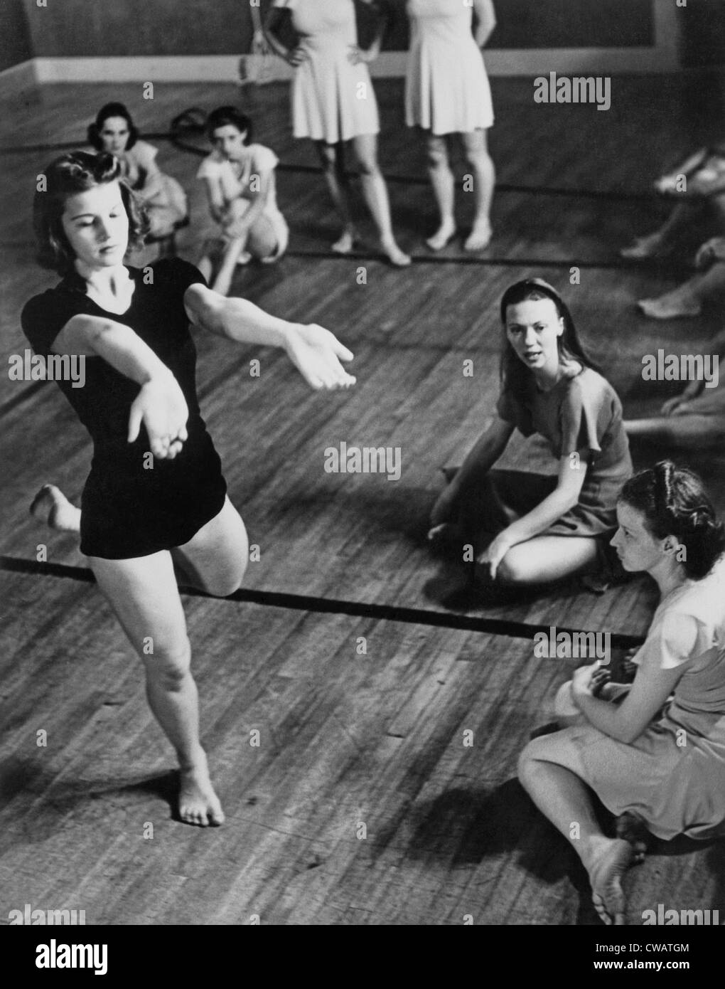 18-year old future First Lady Betty Ford in a class taught by influential modern dance instructor Martha Hill (right center) at Stock Photo