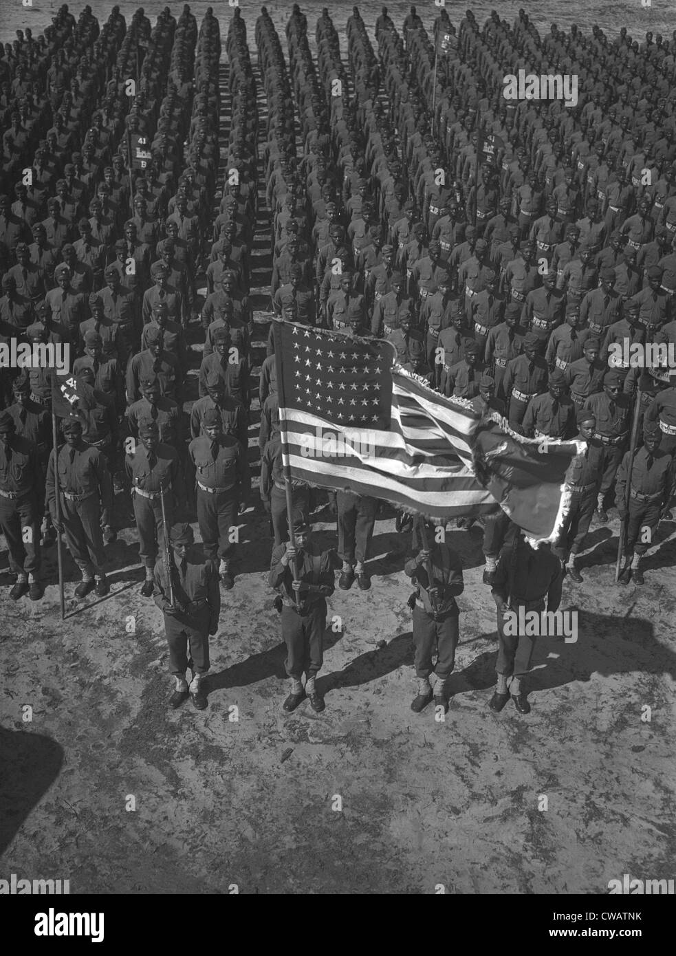 U.S. Army 41st Engineers on parade ground at Fort Bragg, North Carolina, March 1942.  In the segregated army, many African Stock Photo
