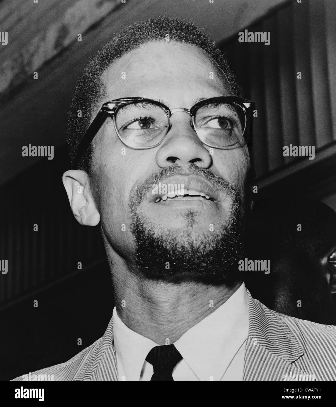 Malcolm X (1925-1965) in 1964, the year be adopted a Muslim name, el-Hajj Malik el-Shabazz, and  a formed the Organization of Stock Photo