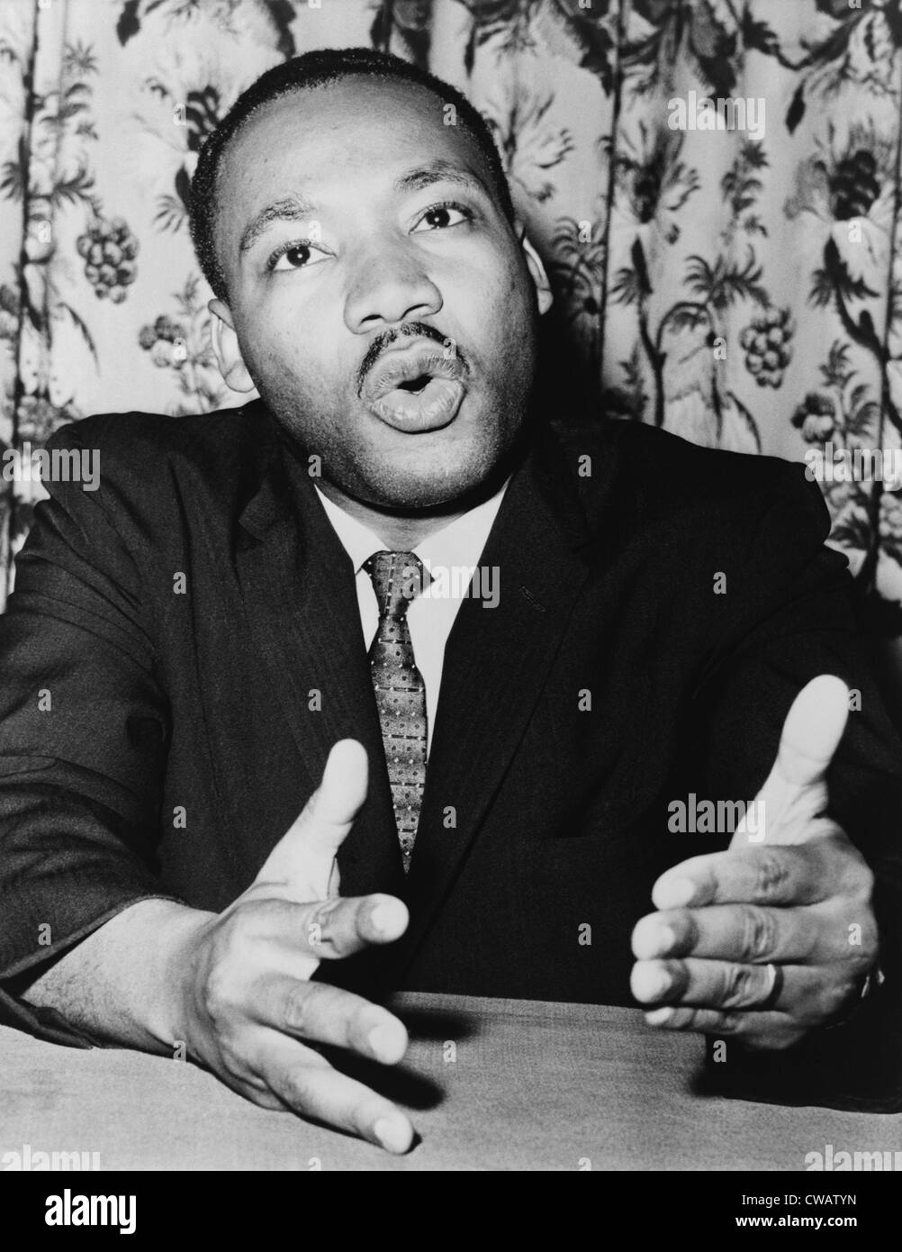 At a press conference on June 5, 1961, Rev. Martin Luther King, Jr. asks that President Kennedy declare all forms of racial Stock Photo