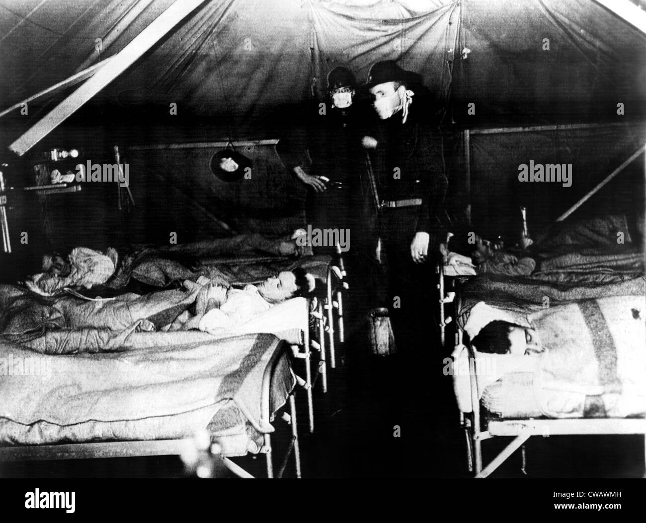 Tents at Camp Murray, Washington serve as isolation facilities for flu victims. circa 1940s, Courtesy: CSU Archives/Everett Stock Photo