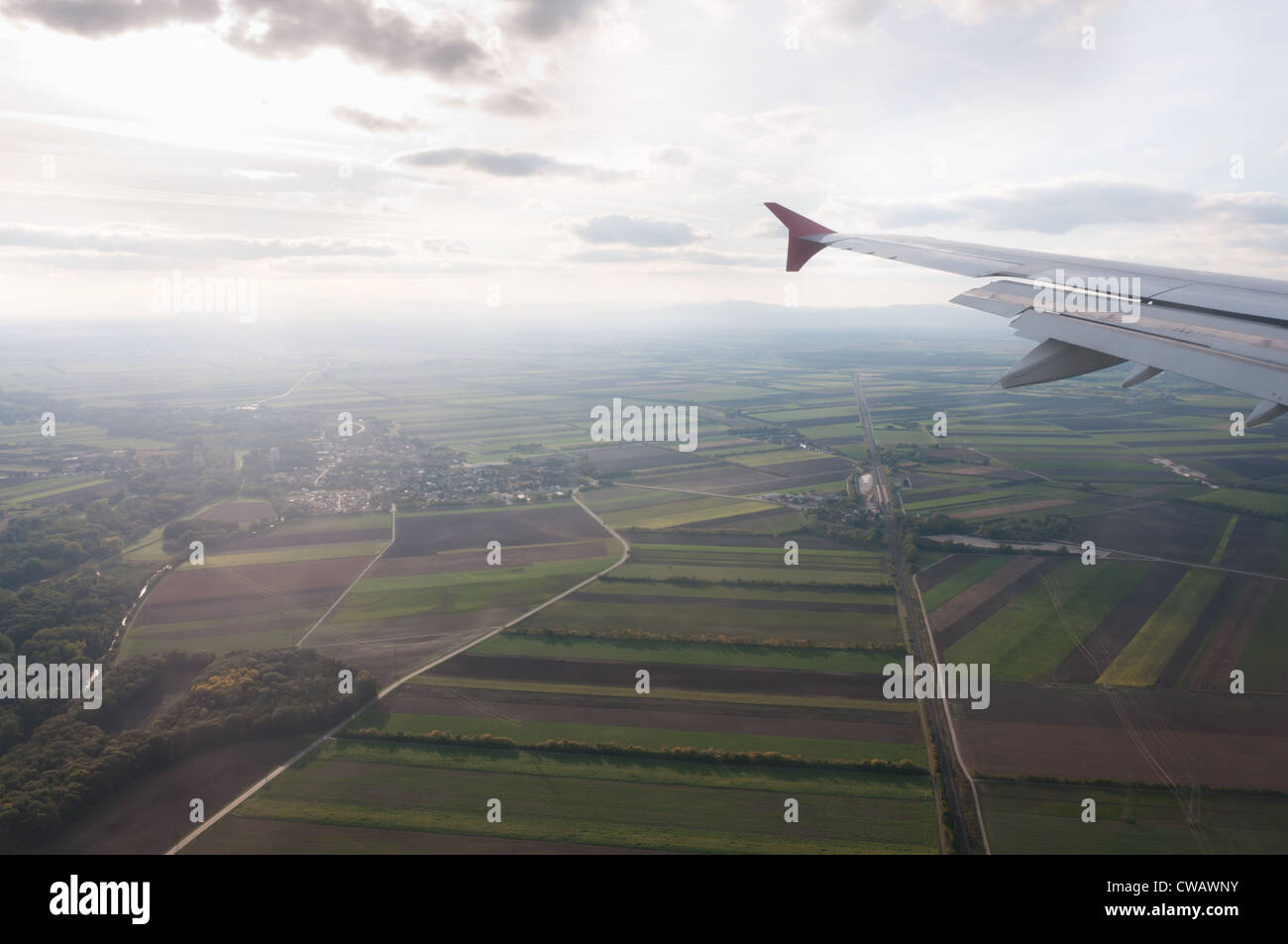 Aerial view of Austria above green fields Stock Photo - Alamy